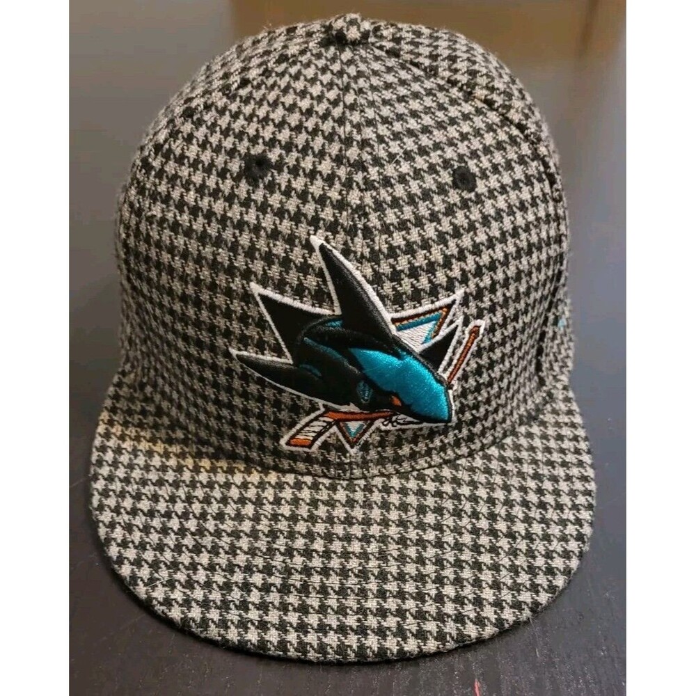San Jose Sharks New Era Fitted Hat Size 7 3/4 Houndstooth Wool Cap NHL 59Fifty